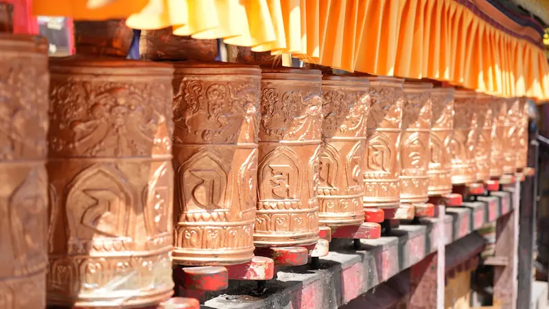 Travel Guide to Tibet potala detail prayer wheels